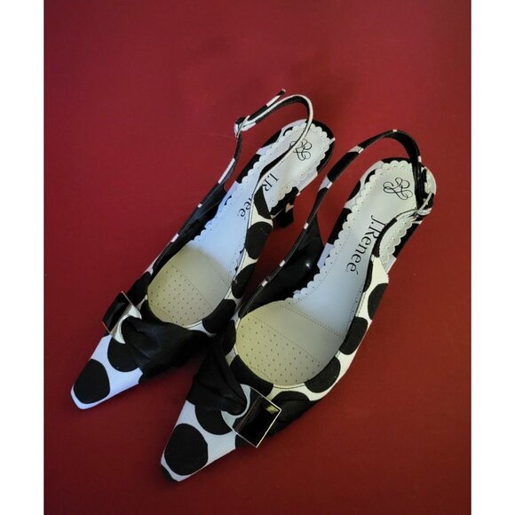 J. Renee Black & White Polka Dot High Heel Sling Back Shoe Size 8 - Picture 3 of 7
